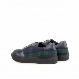 Blackwatch wool & Navy Blue Box Calf Low Top Trainer 