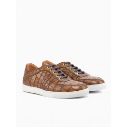Mid-Brown Croco Painted Low Top Trainer